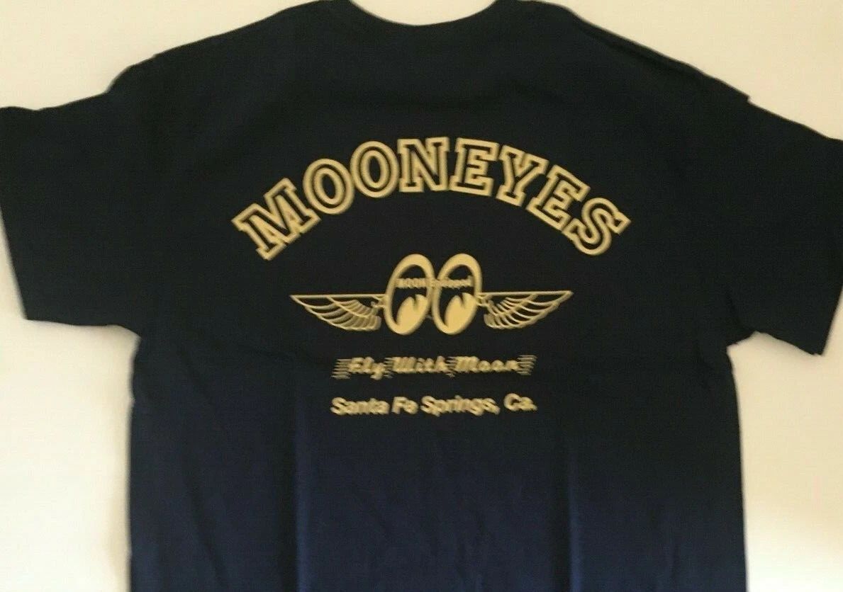 Mooneyes T-Shirts, Fly With Moon (046) Navy 100% Cotton  Chev Ford Mopar NHRA Unisex T-shirt, Sweatshirt, Hoodie, Long Sleeve Tee - T-Shirt, Sweatshirt, Hoodie