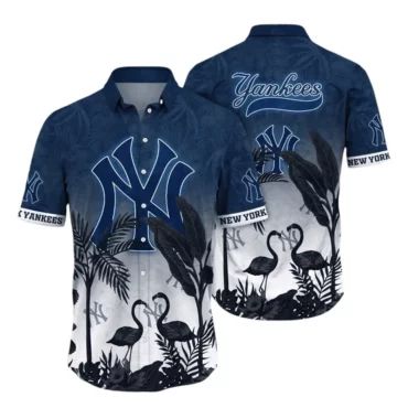 New York Yankees Tropical Flamingo Hawaiian Shirt Unisex T-shirt, Sweatshirt, Hoodie, Long Sleeve Tee - T-Shirt, Sweatshirt, Hoodie