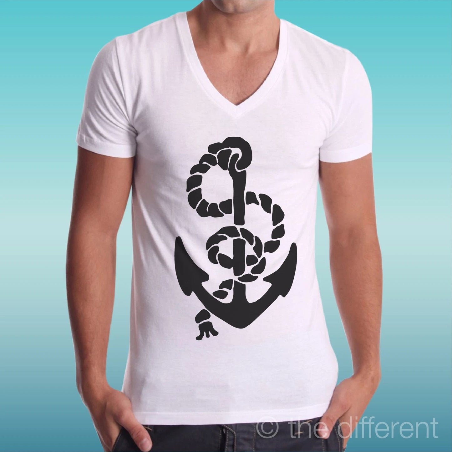 T-shirt V Neck Jersey Anchor Black Old Style Navy Vintage Unisex T-shirt, Sweatshirt, Hoodie, Long Sleeve Tee - T-Shirt, Sweatshirt, Hoodie
