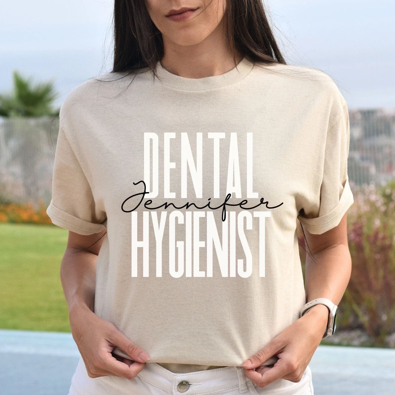 Personalized Dental Hygienist Unisex T-shirt Custom name dentist Sand Blue Pink Unisex T-shirt, Sweatshirt, Hoodie, Long Sleeve Tee - T-Shirt, Sweatshirt, Hoodie