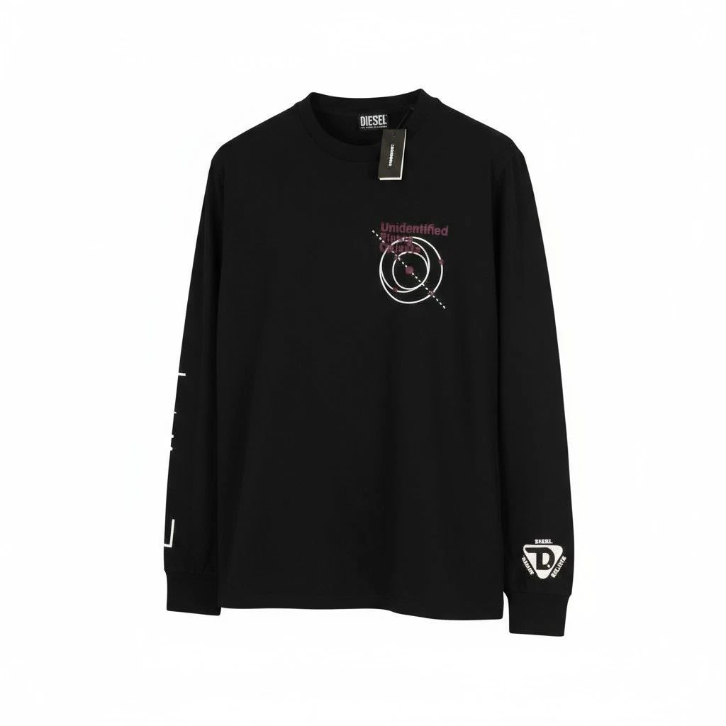 DIESEL T-Just-LS-B52 Men T-Shirt M Black Crew Neck Long Sleeved Tricot * Unisex T-shirt, Sweatshirt, Hoodie, Long Sleeve Tee - T-Shirt, Sweatshirt, Hoodie