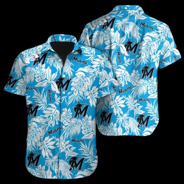 Miami Marlins Tropical Leaf Hawaiian Shirt Unisex T-shirt, Sweatshirt, Hoodie, Long Sleeve Tee - T-Shirt, Sweatshirt, Hoodie
