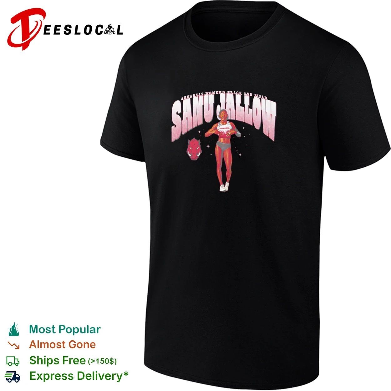 Sanu Jallow Arkansas Womens Track and Field T-shirt Unisex T-shirt, Sweatshirt, Hoodie, Long Sleeve Tee - T-Shirt, Sweatshirt, Hoodie