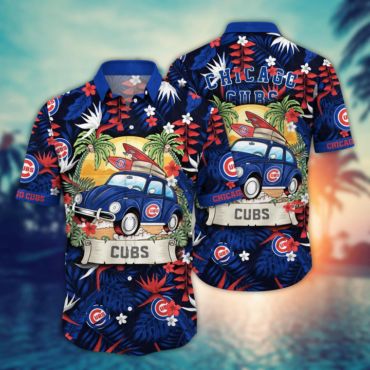 Chicago Cubs Surf Safari Hawaiian Shirt Unisex T-shirt, Sweatshirt, Hoodie, Long Sleeve Tee - T-Shirt, Sweatshirt, Hoodie
