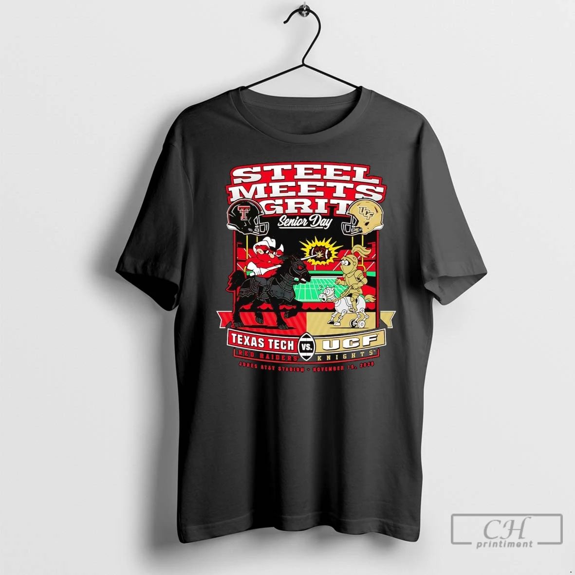 Premium Texas Tech Red Raiders Vs Ucf Knights Steel Meets Grit Senior Day 2025 Unisex T-shirt, Sweatshirt, Hoodie, Long Sleeve Tee - T-Shirt, Sweatshirt, Hoodie