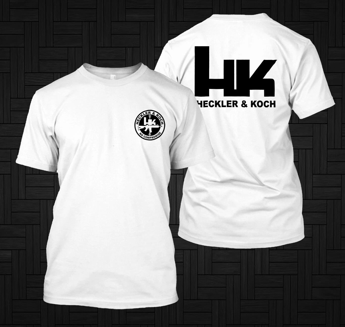 Heckler & Koch HK Logo Symbol Guns Firearms -  custom front and back t-shirt tee Unisex T-shirt, Sweatshirt, Hoodie, Long Sleeve Tee - T-Shirt, Sweatshirt, Hoodie