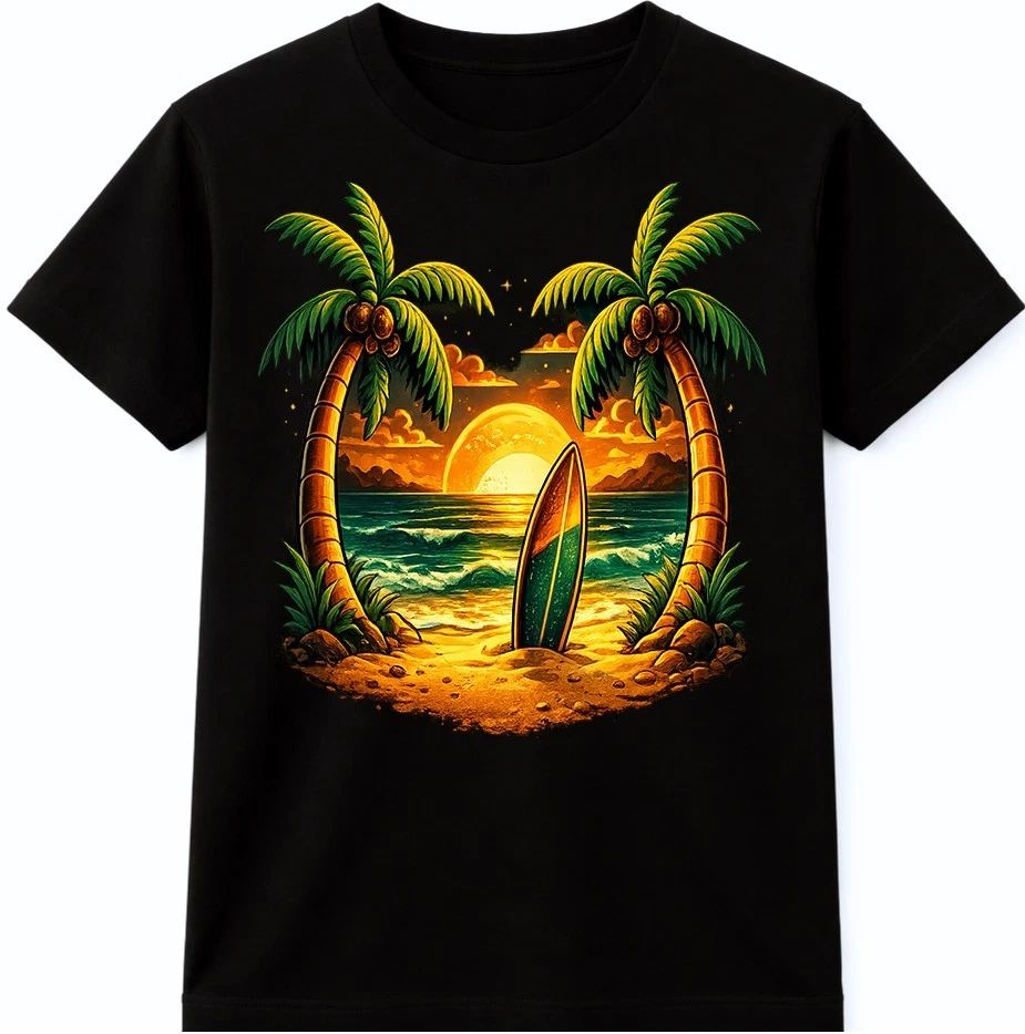 Tropical Beach T-Shirt Sunset Surfboard Graphic Palm Trees Ocean Summer tee Unisex T-shirt, Sweatshirt, Hoodie, Long Sleeve Tee - T-Shirt, Sweatshirt, Hoodie