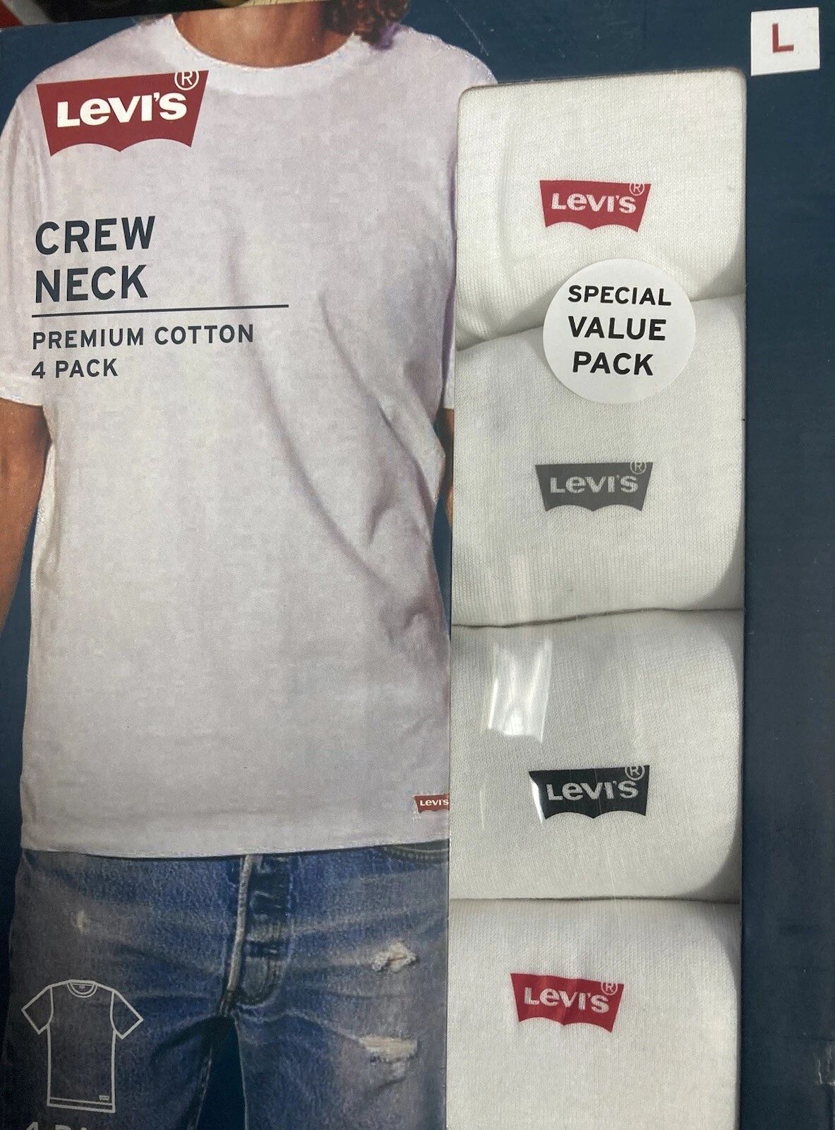 Levi's 4 Pk Crew Neck T-Shirts Large White 100% Premium Cotton, Tag-Free Levis Unisex T-shirt, Sweatshirt, Hoodie, Long Sleeve Tee - T-Shirt, Sweatshirt, Hoodie