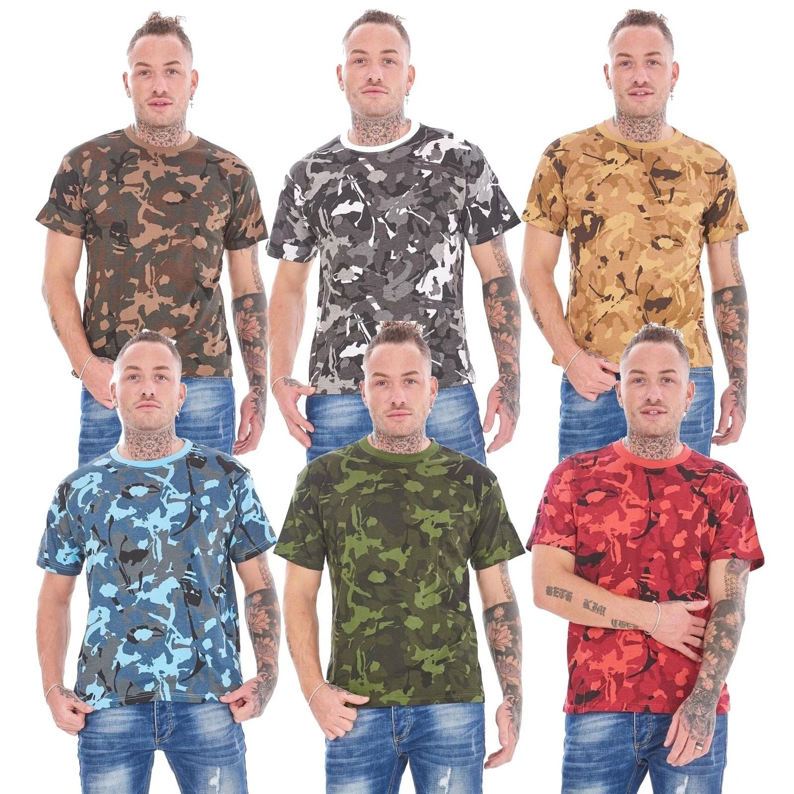 Mens 3 Pack Camouflage Military Army Cotton T-Shirts Paintball Gym Camo Tops Unisex T-shirt, Sweatshirt, Hoodie, Long Sleeve Tee - T-Shirt, Sweatshirt, Hoodie