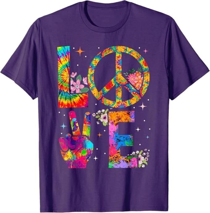 Peace Sign Love 60s 70s Tie Dye Hippie Costume T-Shirt Unisex T-shirt, Sweatshirt, Hoodie, Long Sleeve Tee - T-Shirt, Sweatshirt, Hoodie