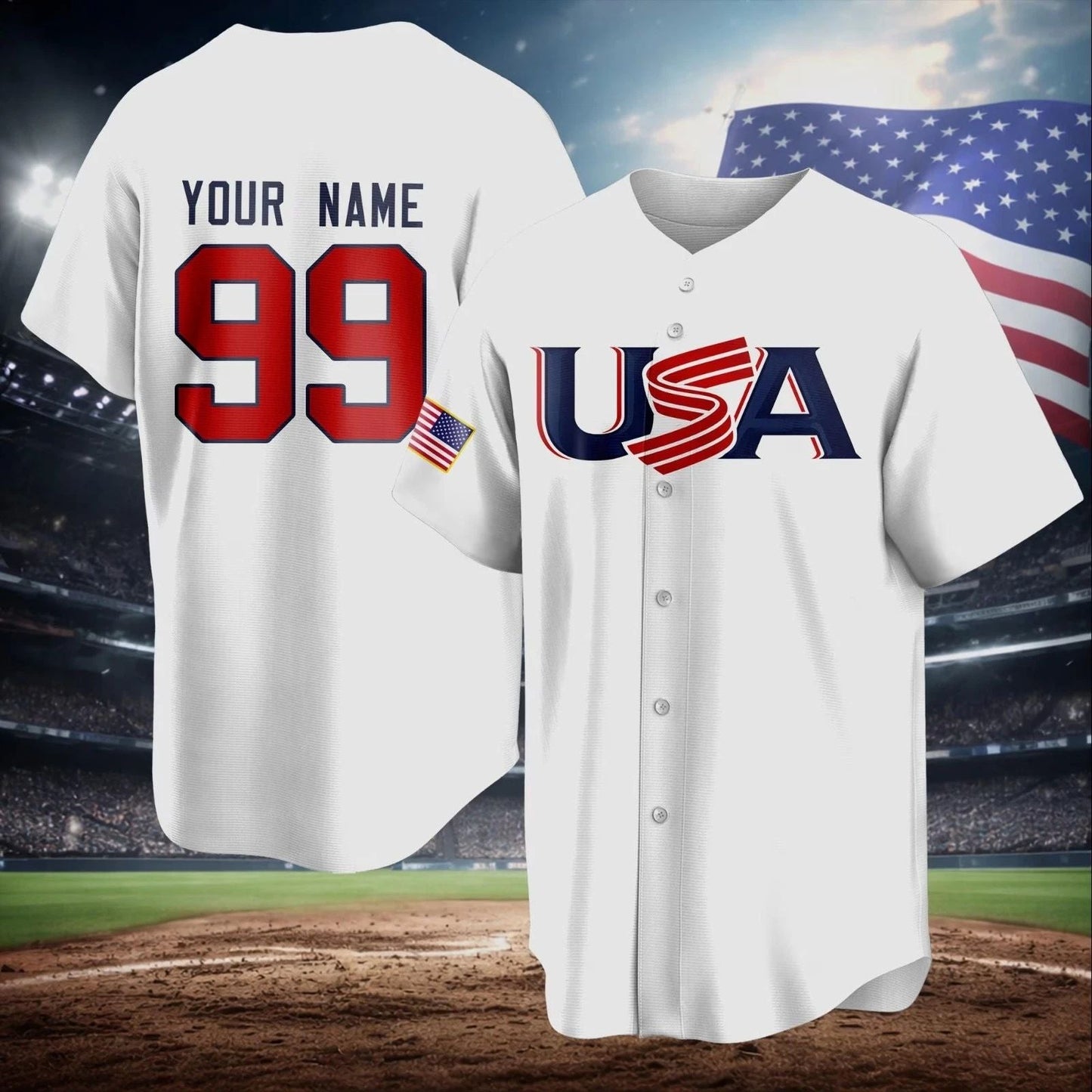 Custom USA Baseball Jersey Personalized Name Number No Piping Team Uniform S-5XL Unisex T-shirt, Sweatshirt, Hoodie, Long Sleeve Tee - T-Shirt, Sweatshirt, Hoodie