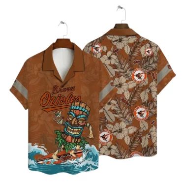 Baltimore Orioles Tiki Surfer Hawaiian Shirt Unisex T-shirt, Sweatshirt, Hoodie, Long Sleeve Tee - T-Shirt, Sweatshirt, Hoodie