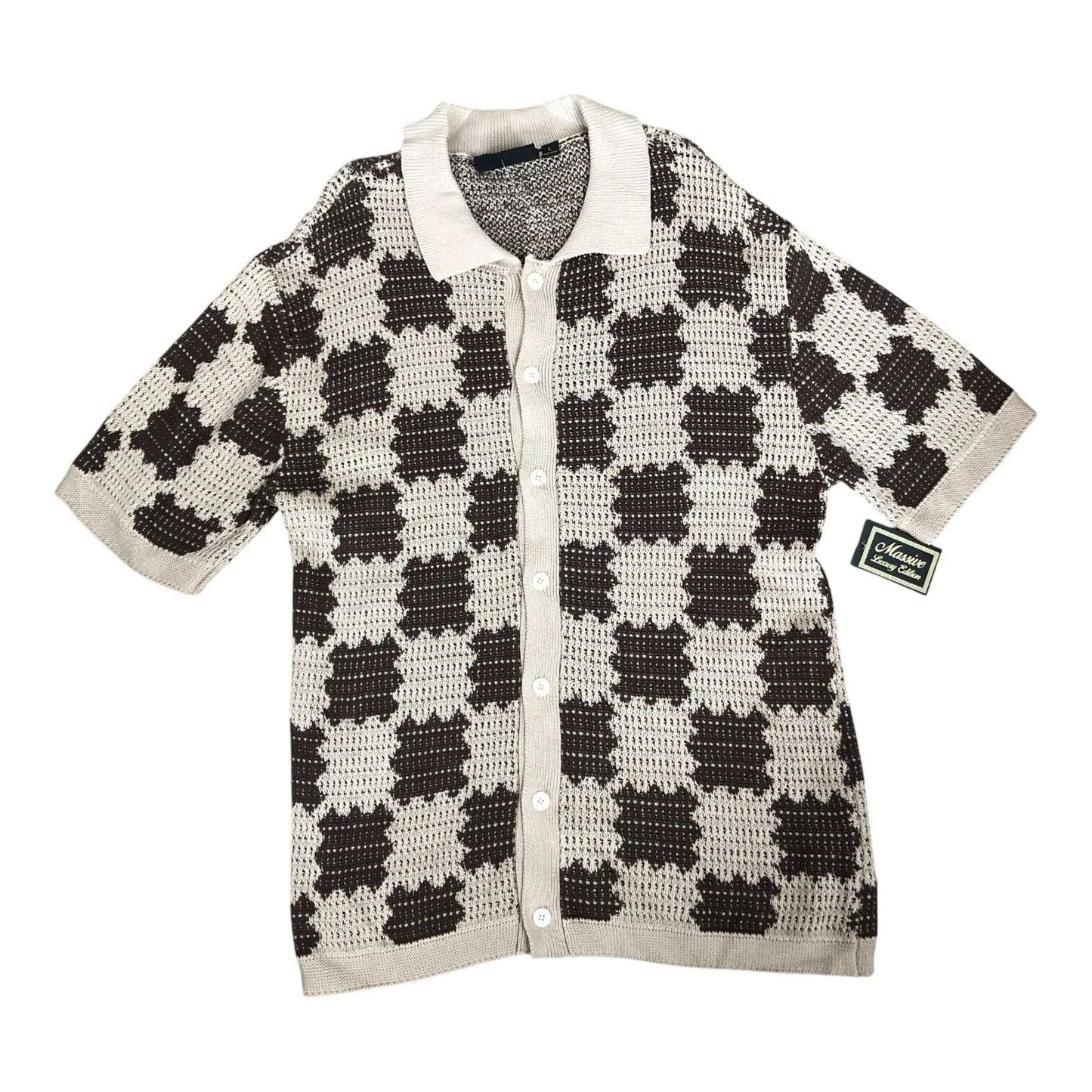 Massive Luxury Edition NWT Brown & Beige Knit Modern Button Up Casual Shirt Sz L Unisex T-shirt, Sweatshirt, Hoodie, Long Sleeve Tee - T-Shirt, Sweatshirt, Hoodie