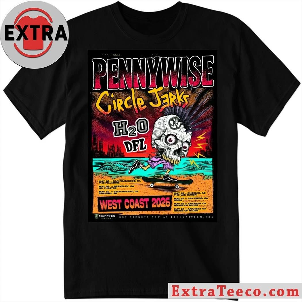 The 2026 West Coast tour of legendary punk rock band Pennywise, featuring special guests Circle Jerks, H2O, and DFL Shirt - T-Shirt, Sweatshirt, Hoodie