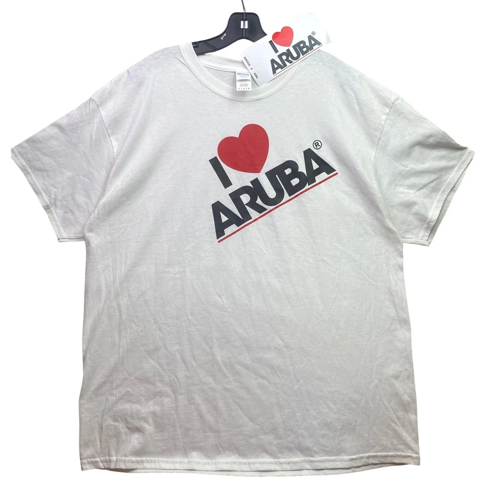 Aruba Shirt Mens Extra Large Beachy Coastal Souvenir Sticker Everyday Streetwear Unisex T-shirt, Sweatshirt, Hoodie, Long Sleeve Tee - T-Shirt, Sweatshirt, Hoodie