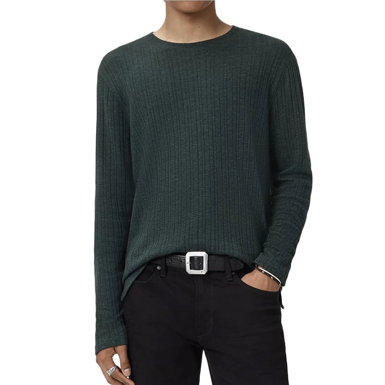 John Varvatos Collection Men's Long Sleeve Fern Feeder Rib Crewneck Tee Seaweed Unisex T-shirt, Sweatshirt, Hoodie, Long Sleeve Tee - T-Shirt, Sweatshirt, Hoodie