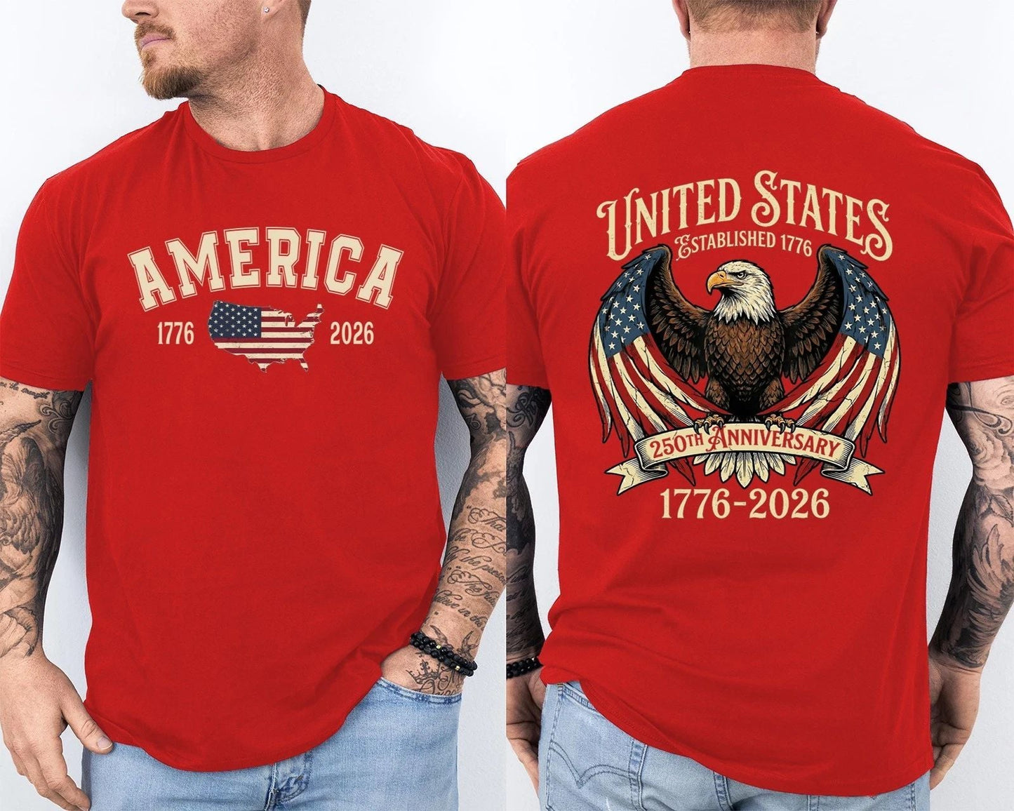 250 Years American Flag Bald Eagle 250th Anniversary USA Front & Back T-Shirt Unisex T-shirt, Sweatshirt, Hoodie, Long Sleeve Tee - T-Shirt, Sweatshirt, Hoodie