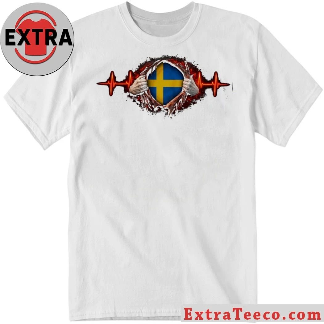 Swedish Heartbeat Flag T-Shirt Unisex T-shirt, Sweatshirt, Hoodie, Long Sleeve Tee - T-Shirt, Sweatshirt, Hoodie