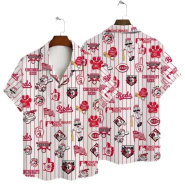 Cincinnati Reds Pinstripe Fun Hawaiian Shirt Unisex T-shirt, Sweatshirt, Hoodie, Long Sleeve Tee - T-Shirt, Sweatshirt, Hoodie