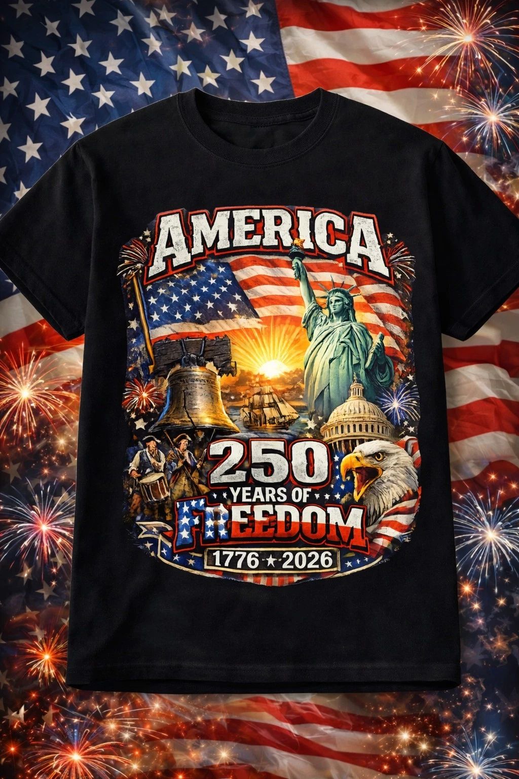 America 250 Years Freedom Shirt 1776-2026 Patriotic USA Flag July 4th Tee Unisex T-shirt, Sweatshirt, Hoodie, Long Sleeve Tee - T-Shirt, Sweatshirt, Hoodie