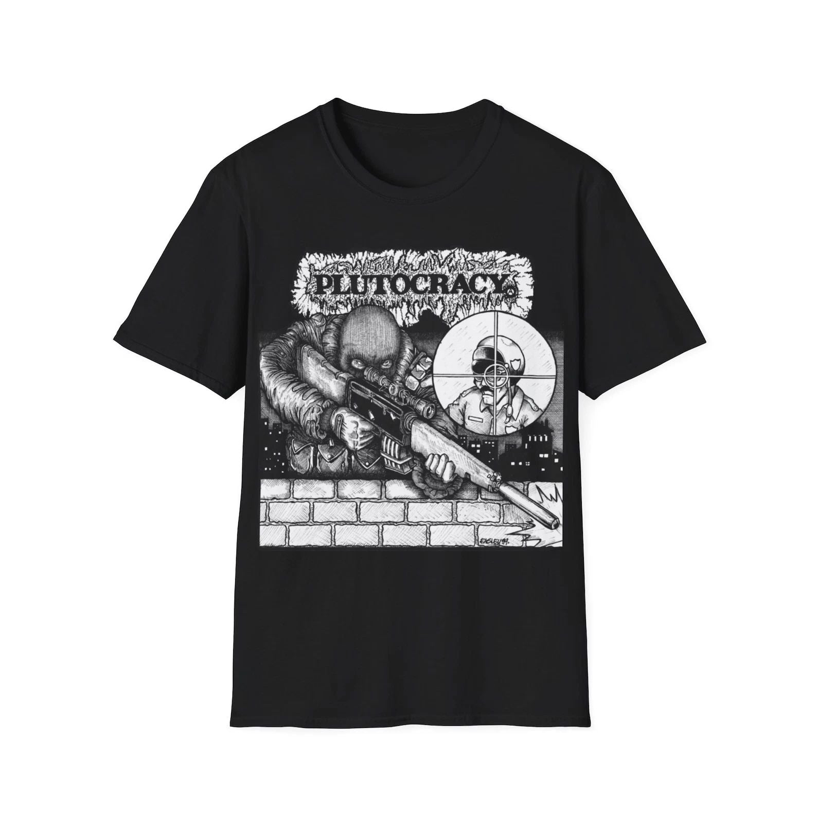 PLUTOCRACY 'Sniping Pigz' T-Shirt Powerviolence Grindcore Crust Hardcore Punk Te Unisex T-shirt, Sweatshirt, Hoodie, Long Sleeve Tee - T-Shirt, Sweatshirt, Hoodie
