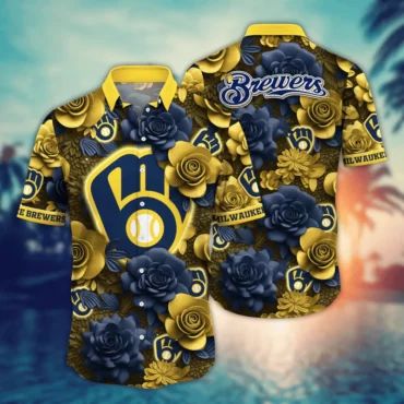 Milwaukee Brewers Midnight Rose Hawaiian Shirt Unisex T-shirt, Sweatshirt, Hoodie, Long Sleeve Tee - T-Shirt, Sweatshirt, Hoodie