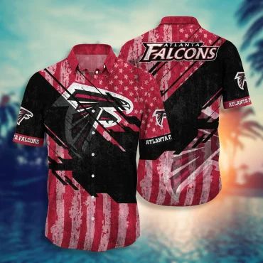 Atlanta Falcons Stars and Stripes Hawaiian Shirt Unisex T-shirt, Sweatshirt, Hoodie, Long Sleeve Tee - T-Shirt, Sweatshirt, Hoodie