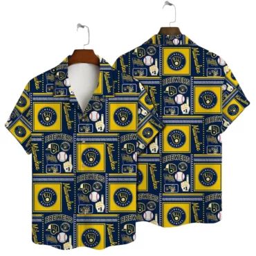 Milwaukee Brewers Retro Patchwork Hawaiian Shirt Unisex T-shirt, Sweatshirt, Hoodie, Long Sleeve Tee - T-Shirt, Sweatshirt, Hoodie