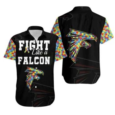 Fight Like A Atlanta Falcons Autism Support Hawaiian Shirt Unisex T-shirt, Sweatshirt, Hoodie, Long Sleeve Tee - T-Shirt, Sweatshirt, Hoodie