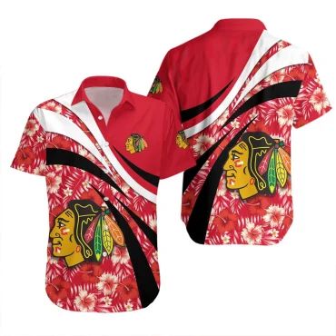 Chicago Blackhawks Tropical Floral Wave Hawaiian Shirt Unisex T-shirt, Sweatshirt, Hoodie, Long Sleeve Tee - T-Shirt, Sweatshirt, Hoodie