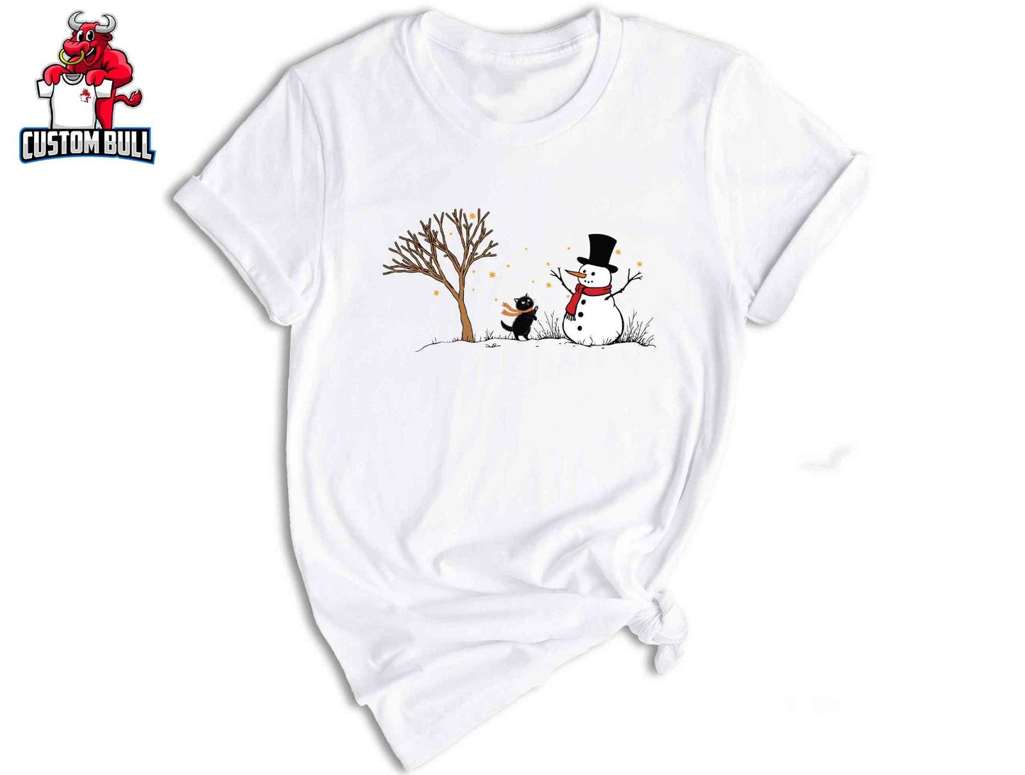 Christmas Snowman & Cat T-Shirt, Christmas Tree Shirt, Cute Snowman Tee Unisex T-shirt, Sweatshirt, Hoodie, Long Sleeve Tee - T-Shirt, Sweatshirt, Hoodie