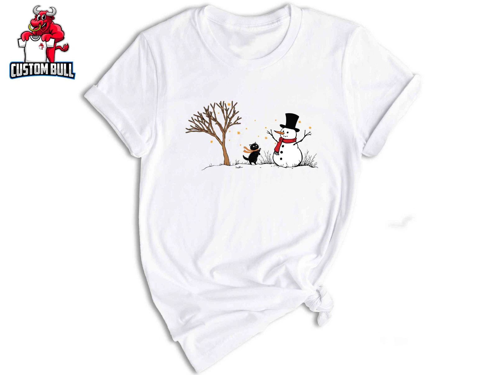 Christmas Snowman & Cat T-Shirt, Christmas Tree Shirt, Cute Snowman Tee Unisex T-shirt, Sweatshirt, Hoodie, Long Sleeve Tee - T-Shirt, Sweatshirt, Hoodie