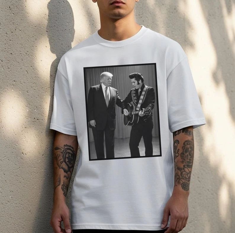 The King with The King | Trump and Elvis T-Shirt | Unisex Donald Trump Elvis Tee Unisex T-shirt, Sweatshirt, Hoodie, Long Sleeve Tee - T-Shirt, Sweatshirt, Hoodie