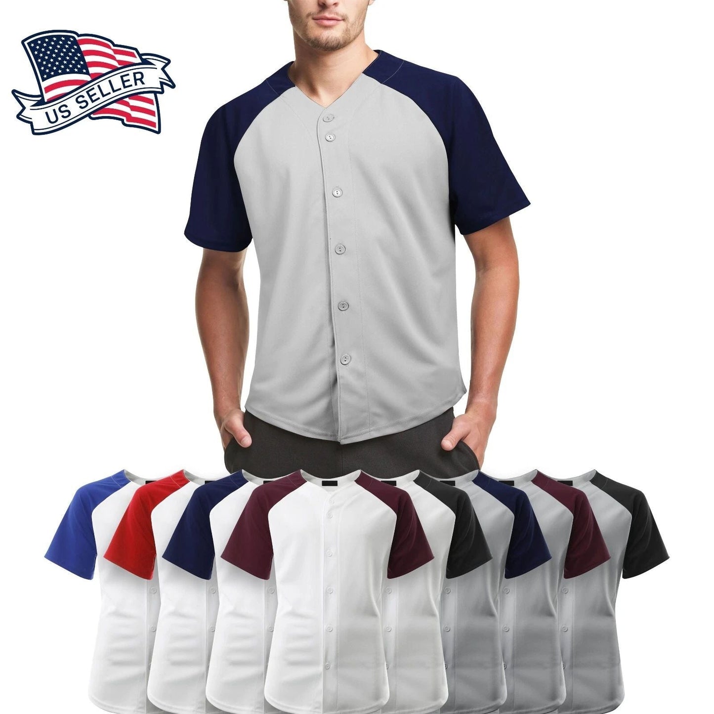 Mens Baseball Jersey Raglan Button Down Shirts Sport Fit Tee Hip Hop Unisex T-shirt, Sweatshirt, Hoodie, Long Sleeve Tee - T-Shirt, Sweatshirt, Hoodie