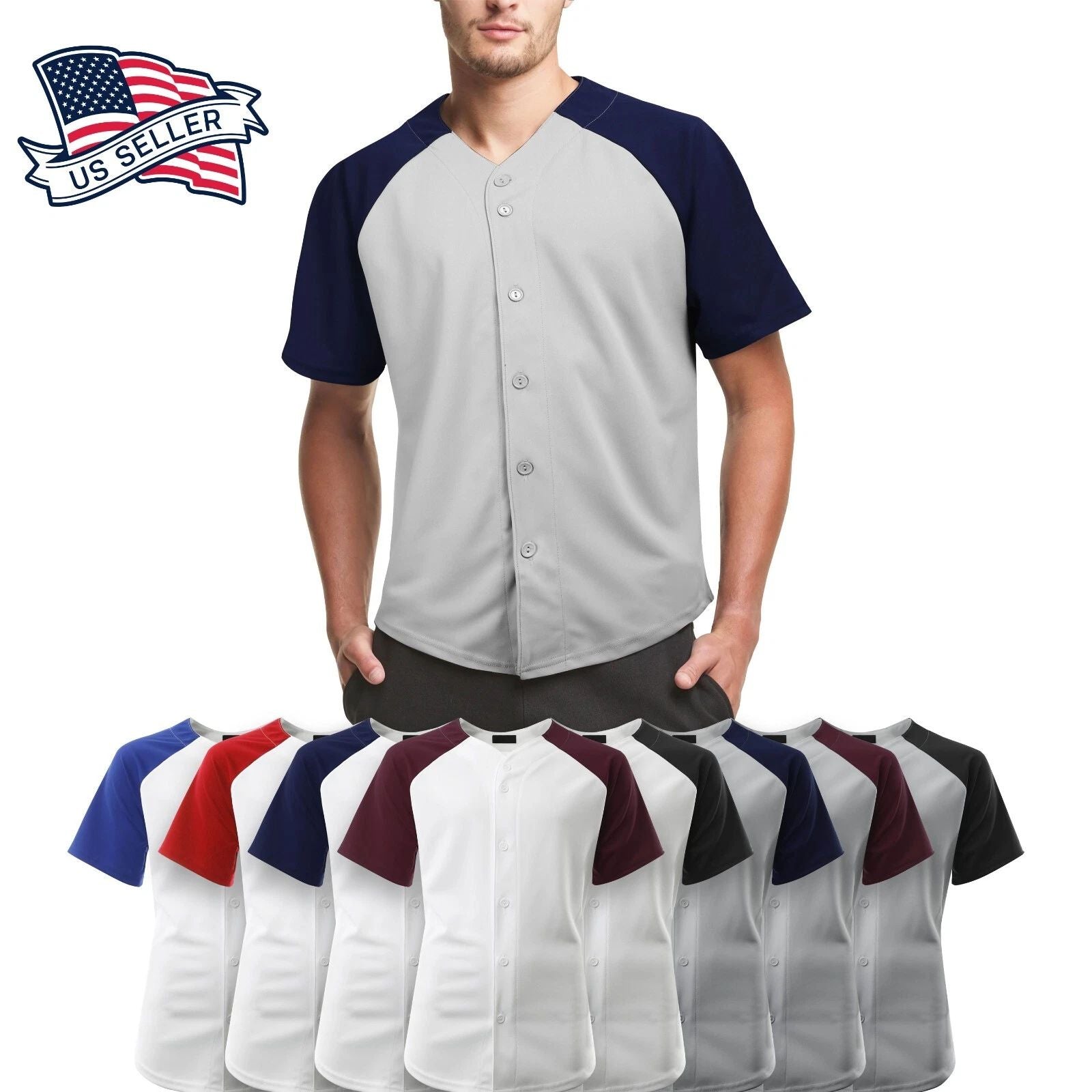 Mens Baseball Jersey Raglan Button Down Shirts Sport Fit Tee Hip Hop Unisex T-shirt, Sweatshirt, Hoodie, Long Sleeve Tee - T-Shirt, Sweatshirt, Hoodie