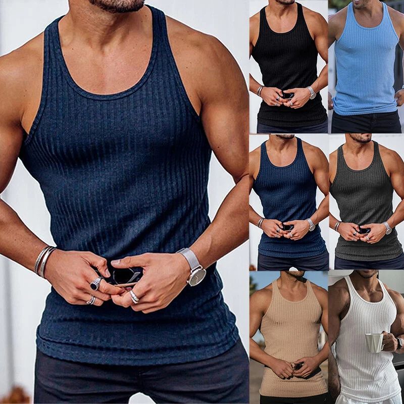 Mens Ribbed Racerback Gym Fitness Muscle Tank Workout Bodybuilding Running Vest Unisex T-shirt, Sweatshirt, Hoodie, Long Sleeve Tee - T-Shirt, Sweatshirt, Hoodie