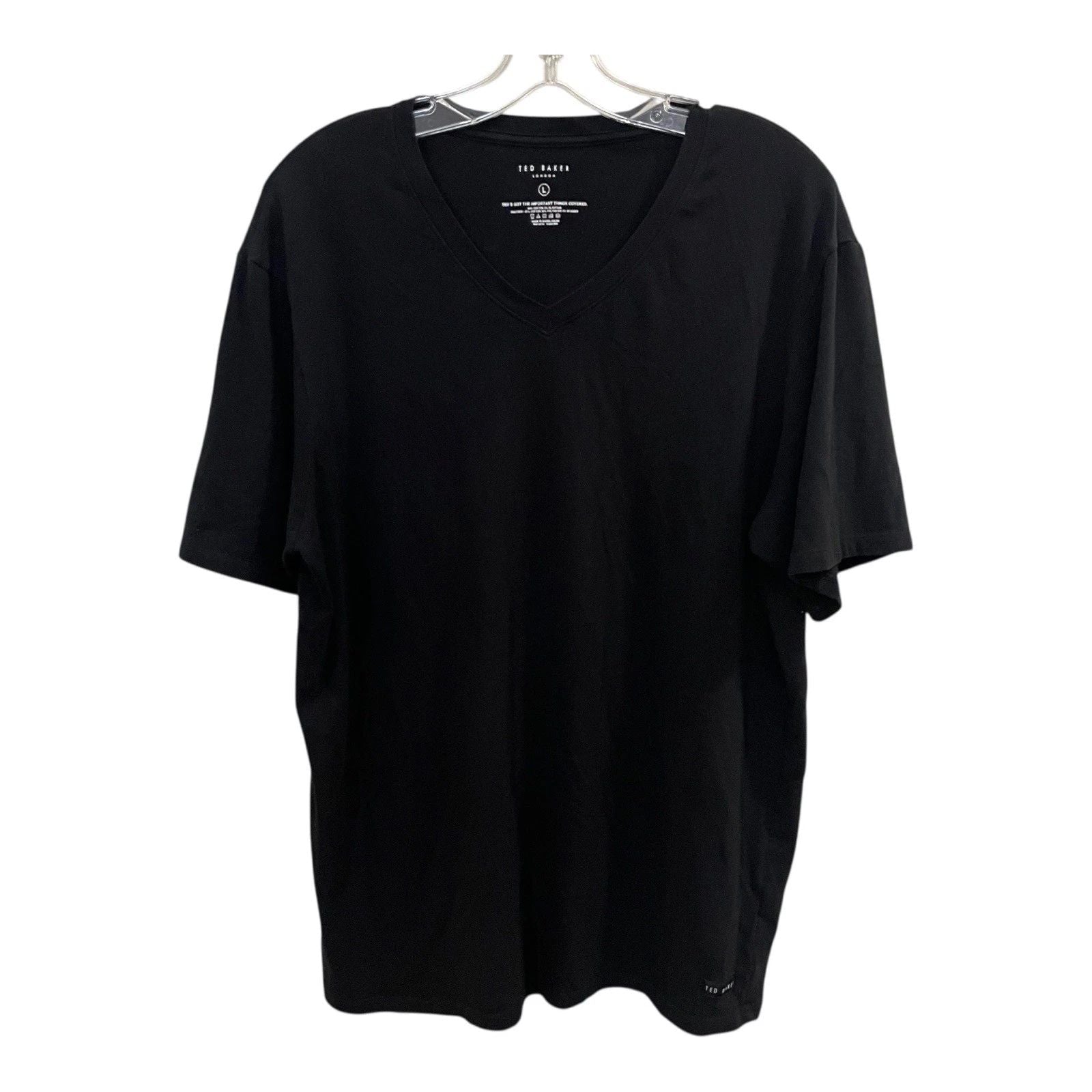 Ted Baker Black T Shirt Mens Large V Neck Short Sleeve Cotton Stretch Logo Unisex T-shirt, Sweatshirt, Hoodie, Long Sleeve Tee - T-Shirt, Sweatshirt, Hoodie