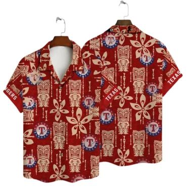 Texas Rangers Tiki Red Hawaiian Shirt Unisex T-shirt, Sweatshirt, Hoodie, Long Sleeve Tee - T-Shirt, Sweatshirt, Hoodie