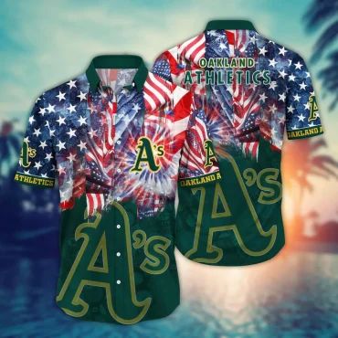 Oakland Athletics Stars and Stripes Hawaiian Shirt Unisex T-shirt, Sweatshirt, Hoodie, Long Sleeve Tee - T-Shirt, Sweatshirt, Hoodie