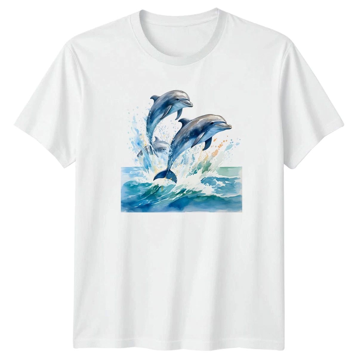 Leaping Dolphins Marine Life Animals Mens T-Shirt Womens Tee Watercolor Graphic Unisex T-shirt, Sweatshirt, Hoodie, Long Sleeve Tee - T-Shirt, Sweatshirt, Hoodie