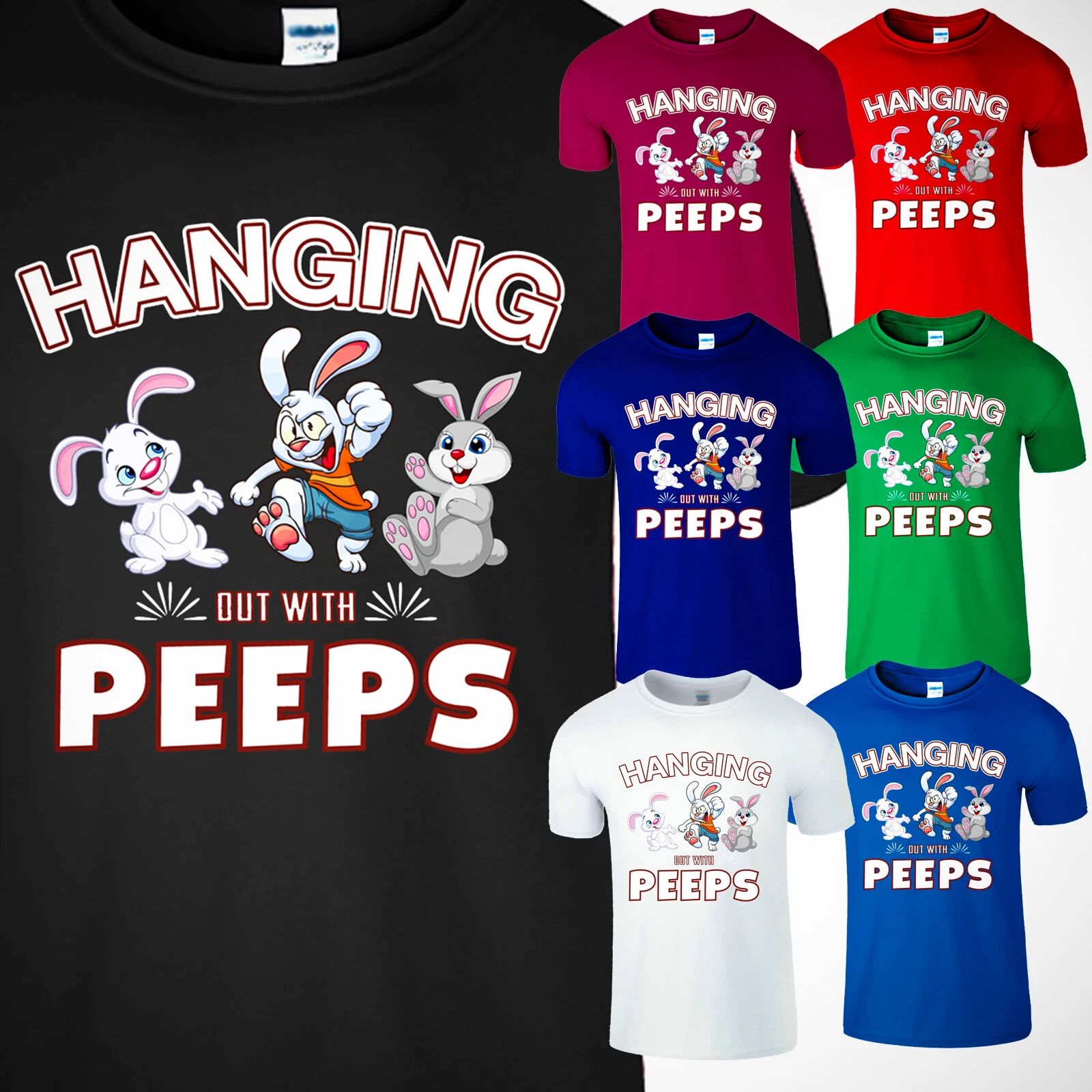 Happy Easter Day Hanging With My Peeps Cute Rabbit Family Gift Mens T-Shirt Unisex T-shirt, Sweatshirt, Hoodie, Long Sleeve Tee - T-Shirt, Sweatshirt, Hoodie