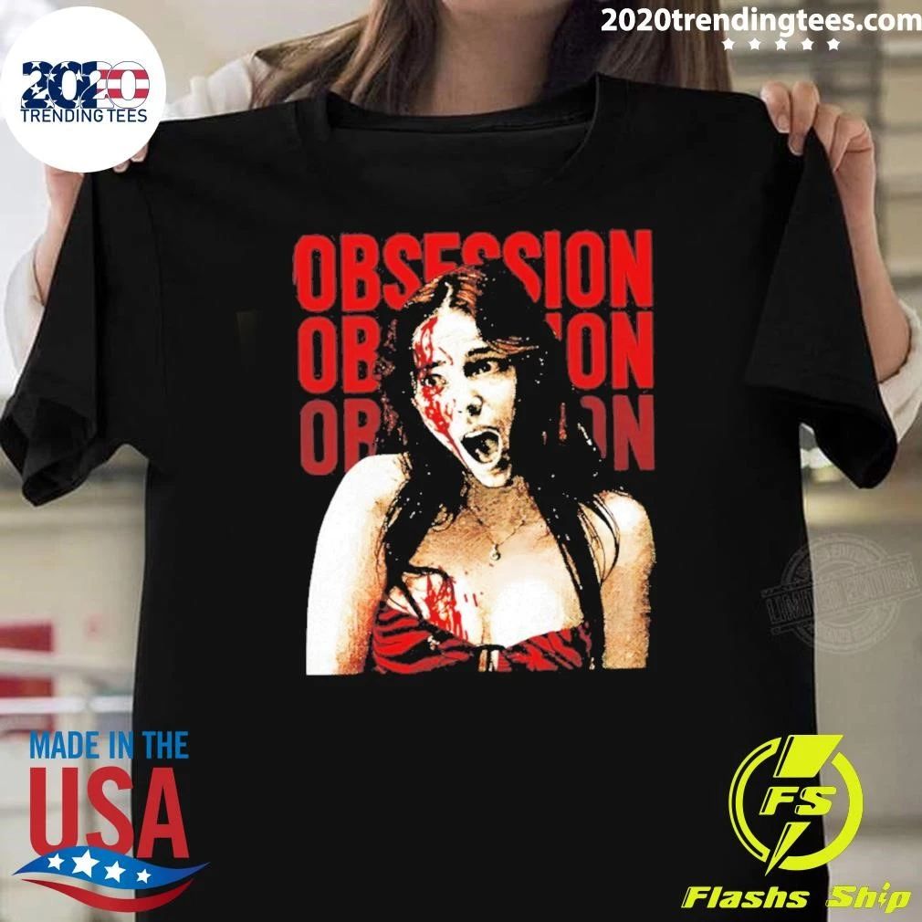Screaming Woman Bloody Tiger Print Top Obsession Repeated Text Design Shirt Unisex T-shirt, Sweatshirt, Hoodie, Long Sleeve Tee - T-Shirt, Sweatshirt, Hoodie