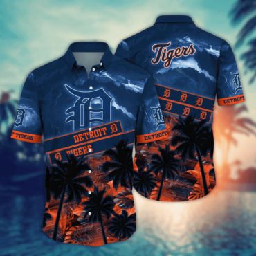 Detroit Tigers Tropical Palm Sunset Hawaiian Shirt Unisex T-shirt, Sweatshirt, Hoodie, Long Sleeve Tee - T-Shirt, Sweatshirt, Hoodie