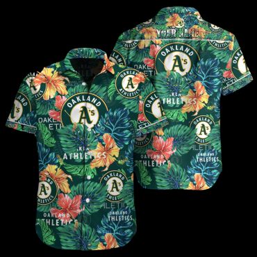 Oakland Athletics Tropical Blossom Hawaiian Shirt Unisex T-shirt, Sweatshirt, Hoodie, Long Sleeve Tee - T-Shirt, Sweatshirt, Hoodie