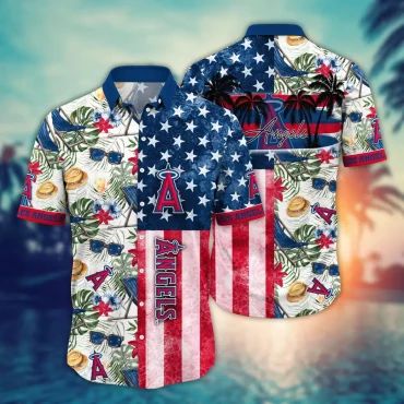 Los Angeles Angels Stars & Palms Hawaiian Shirt Unisex T-shirt, Sweatshirt, Hoodie, Long Sleeve Tee - T-Shirt, Sweatshirt, Hoodie