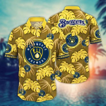 Milwaukee Brewers Golden Leaf Hawaiian Shirt Unisex T-shirt, Sweatshirt, Hoodie, Long Sleeve Tee - T-Shirt, Sweatshirt, Hoodie