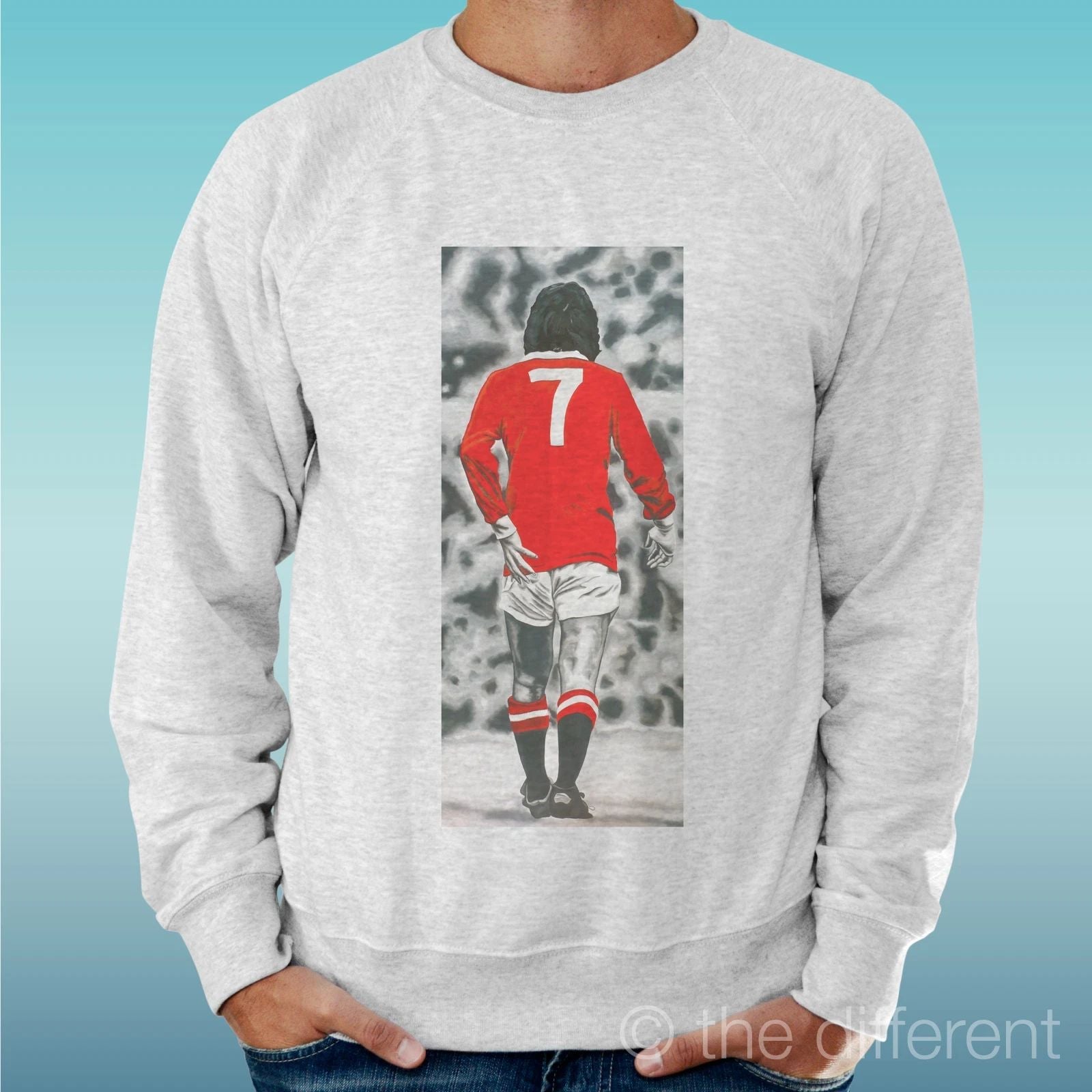 Felpa Man Light Sweater Light Grey " George Best 7 Manchester " Unisex T-shirt, Sweatshirt, Hoodie, Long Sleeve Tee - T-Shirt, Sweatshirt, Hoodie