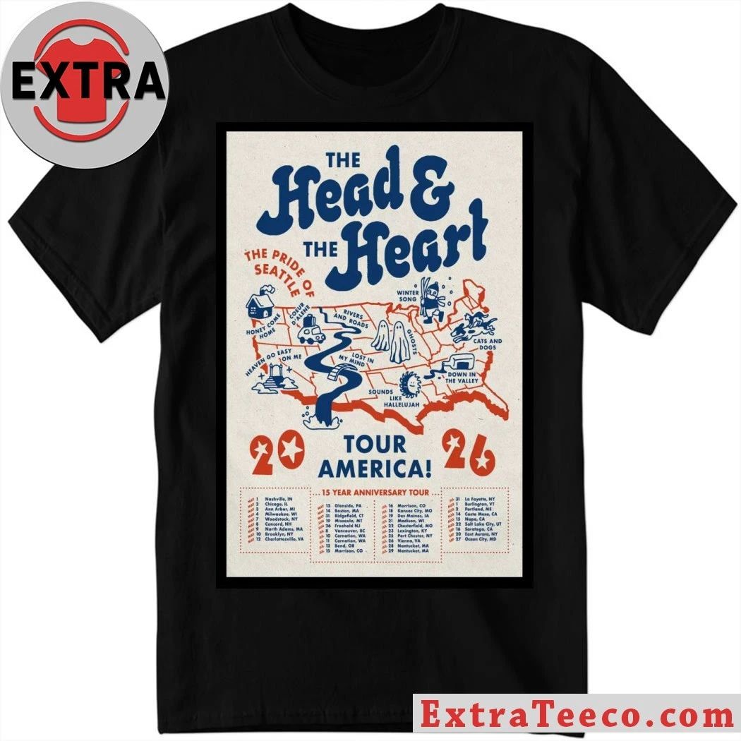 The Head And The Heart Tour 2026 Poster Shirt Unisex T-shirt, Sweatshirt, Hoodie, Long Sleeve Tee - T-Shirt, Sweatshirt, Hoodie