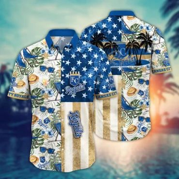 Kansas City Royals Stars & Stripes Beach Hawaiian Shirt Unisex T-shirt, Sweatshirt, Hoodie, Long Sleeve Tee - T-Shirt, Sweatshirt, Hoodie