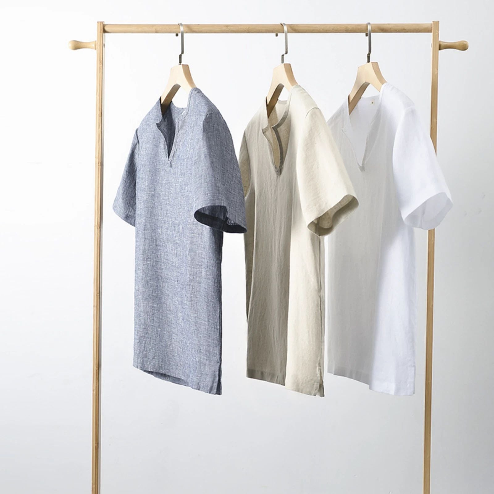 Men Lightweight Linen Shirt Short Sleeve Summer Casual Unisex T-shirt, Sweatshirt, Hoodie, Long Sleeve Tee - T-Shirt, Sweatshirt, Hoodie